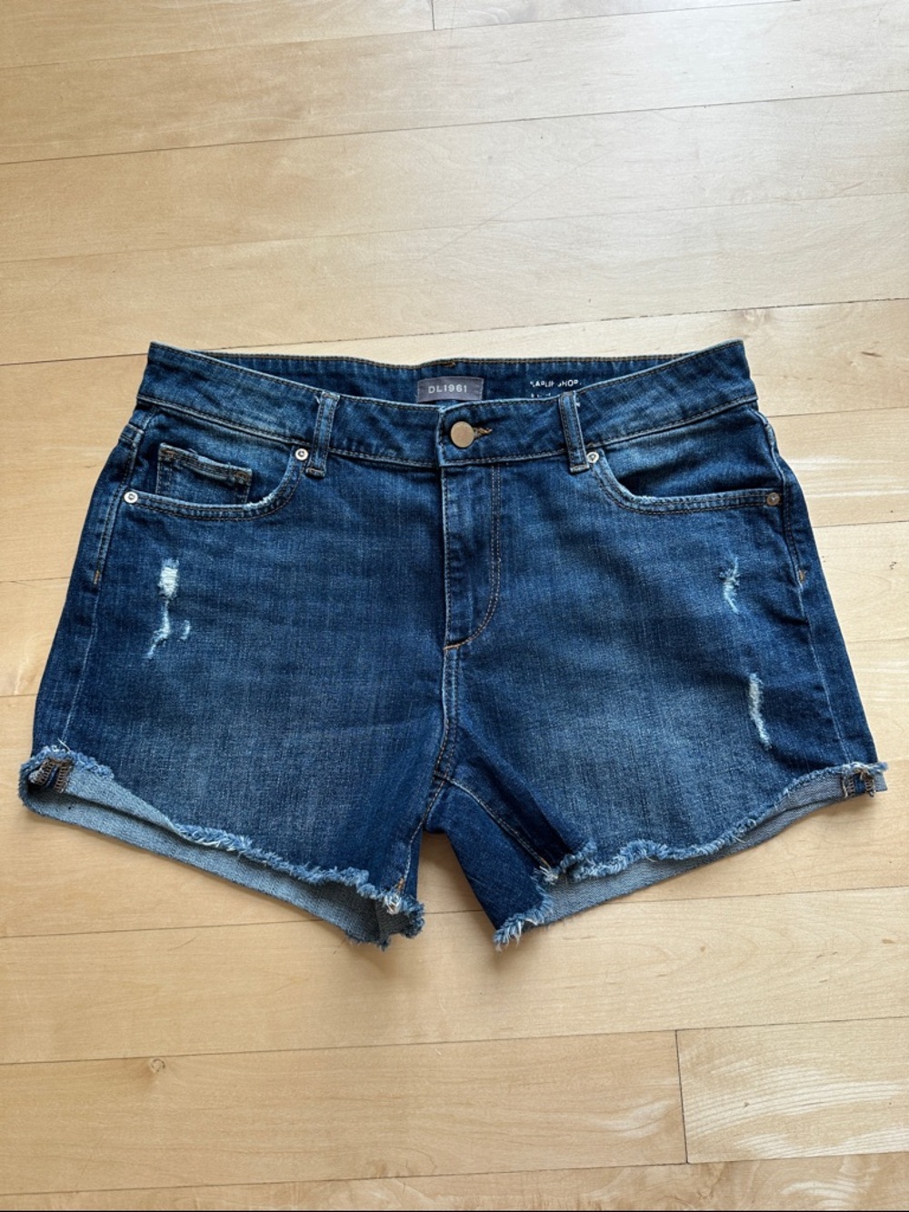 DL1961 Dark Blue Distressed Denim Shorts